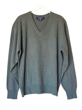 El Daws Cashmere Sweater Dark Green V Neck Men's L Soft Luxury Knit